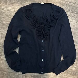 J.Crew Elegant Navy Pure Merino Wool Ruffled Cardigan Women’s Small